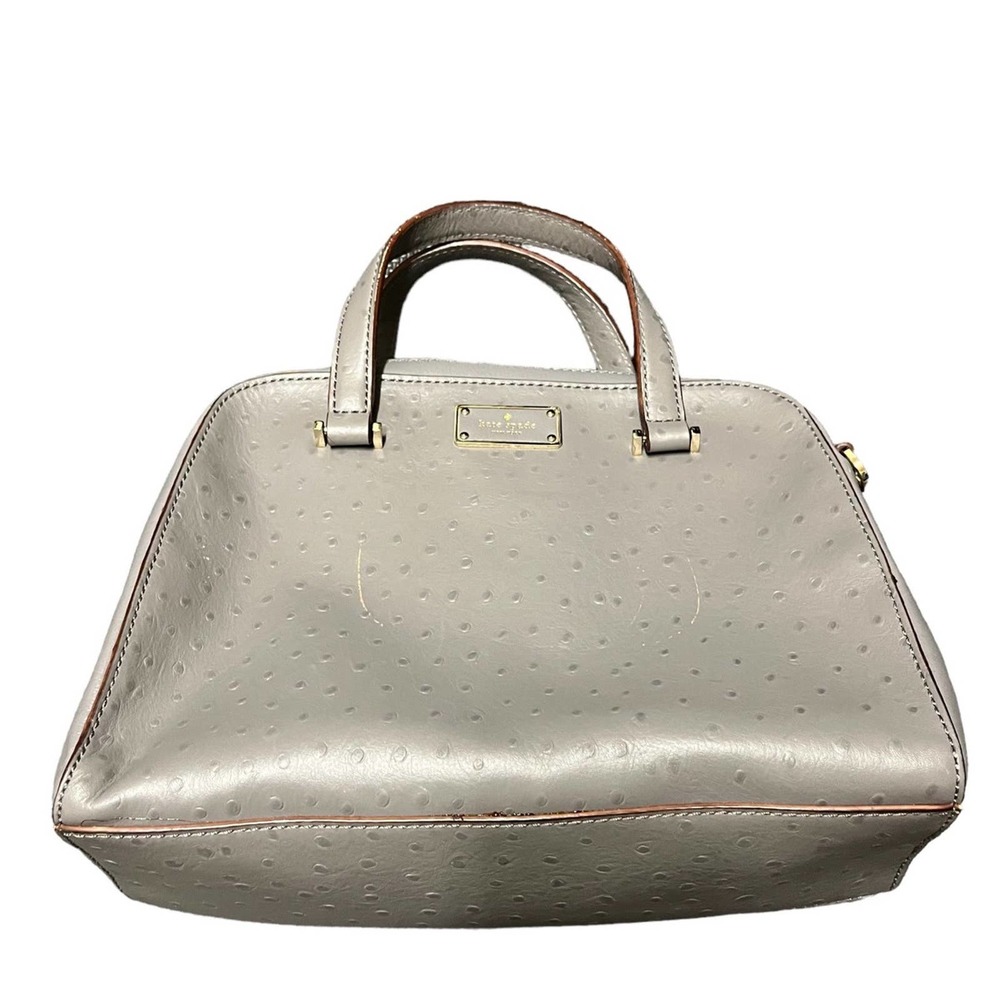 KATE SPADE KAY STREET OSTRICH EMBOSSED SMALL‎ FELIX GREY LEATHER SATCHEL